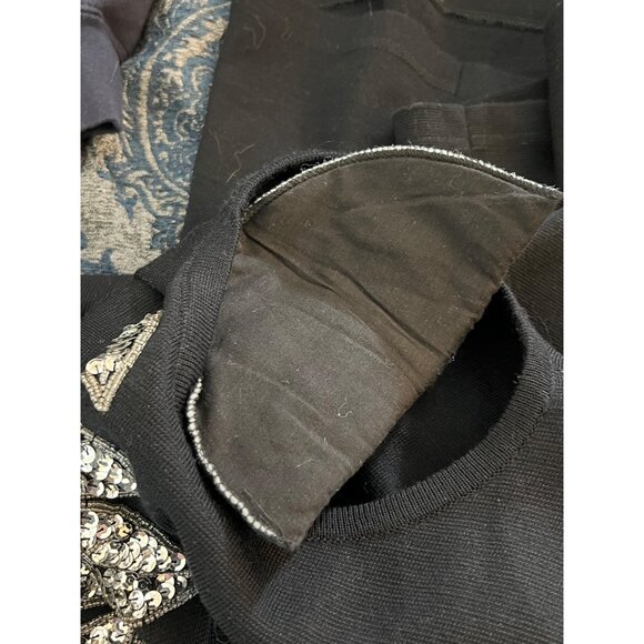 Vintage Outlander Black Sweater Dress Silver Sequin Long Sleeve Sheath Petite S - Picture 8 of 10